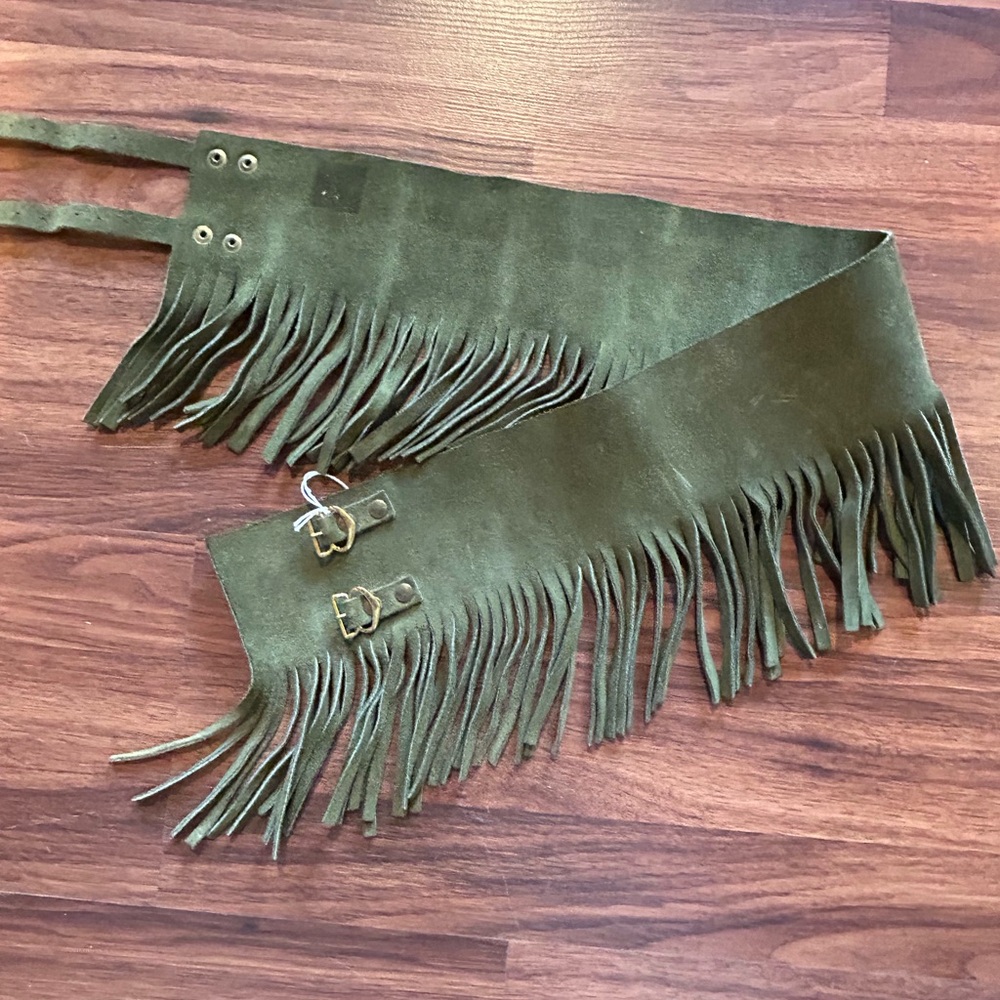 Vintage Green Suede Belt with Fringe